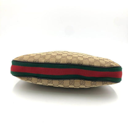 GUCCI Shoulder Bag Purse Sherry Line GG Canvas Leather Beige Dark Brown Auth