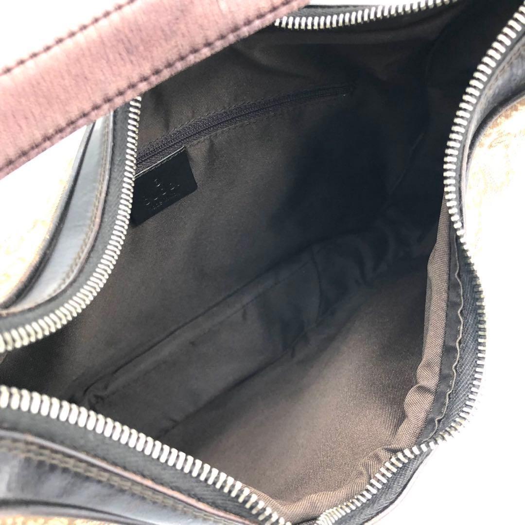 GUCCI Shoulder Bag Purse Sherry Line GG Canvas Leather Beige Dark Brown Auth