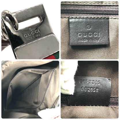 GUCCI Shoulder Bag Purse Sherry Line GG Canvas Leather Beige Dark Brown Auth