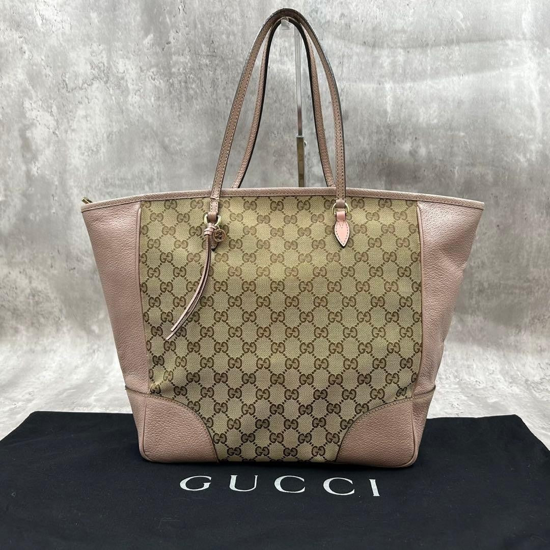 GUCCI Hand Bag Tote Purse GG Canvas Leather Pink Authentic