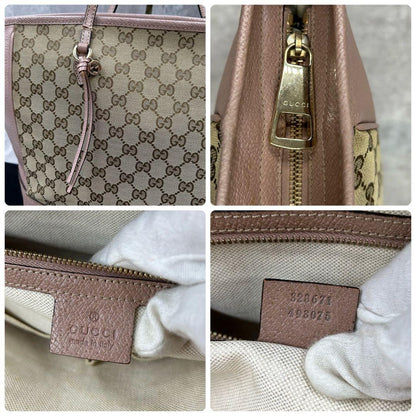 GUCCI Hand Bag Tote Purse GG Canvas Leather Pink Authentic