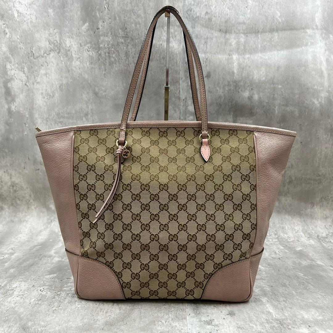GUCCI Hand Bag Tote Purse GG Canvas Leather Pink Authentic
