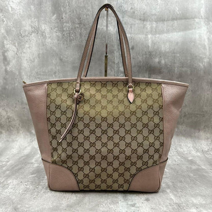 GUCCI Hand Bag Tote Purse GG Canvas Leather Pink Authentic