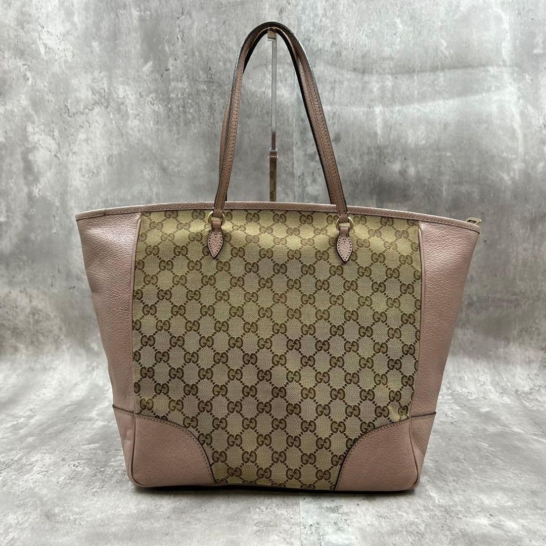GUCCI Hand Bag Tote Purse GG Canvas Leather Pink Authentic