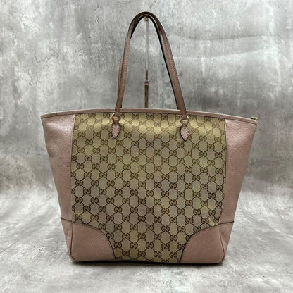 GUCCI Hand Bag Tote Purse GG Canvas Leather Pink Authentic
