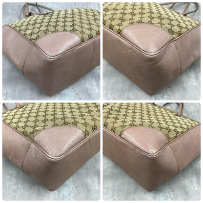 GUCCI Hand Bag Tote Purse GG Canvas Leather Pink Authentic