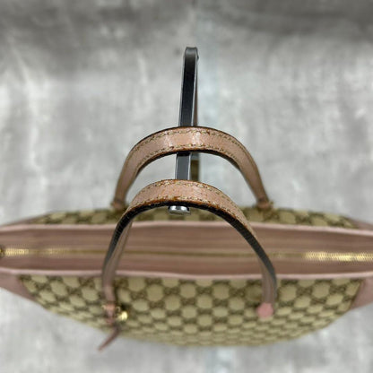 GUCCI Hand Bag Tote Purse GG Canvas Leather Pink Authentic