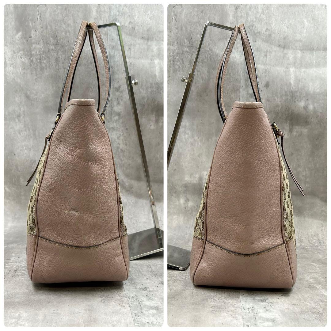 GUCCI Hand Bag Tote Purse GG Canvas Leather Pink Authentic