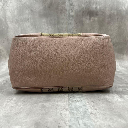 GUCCI Hand Bag Tote Purse GG Canvas Leather Pink Authentic
