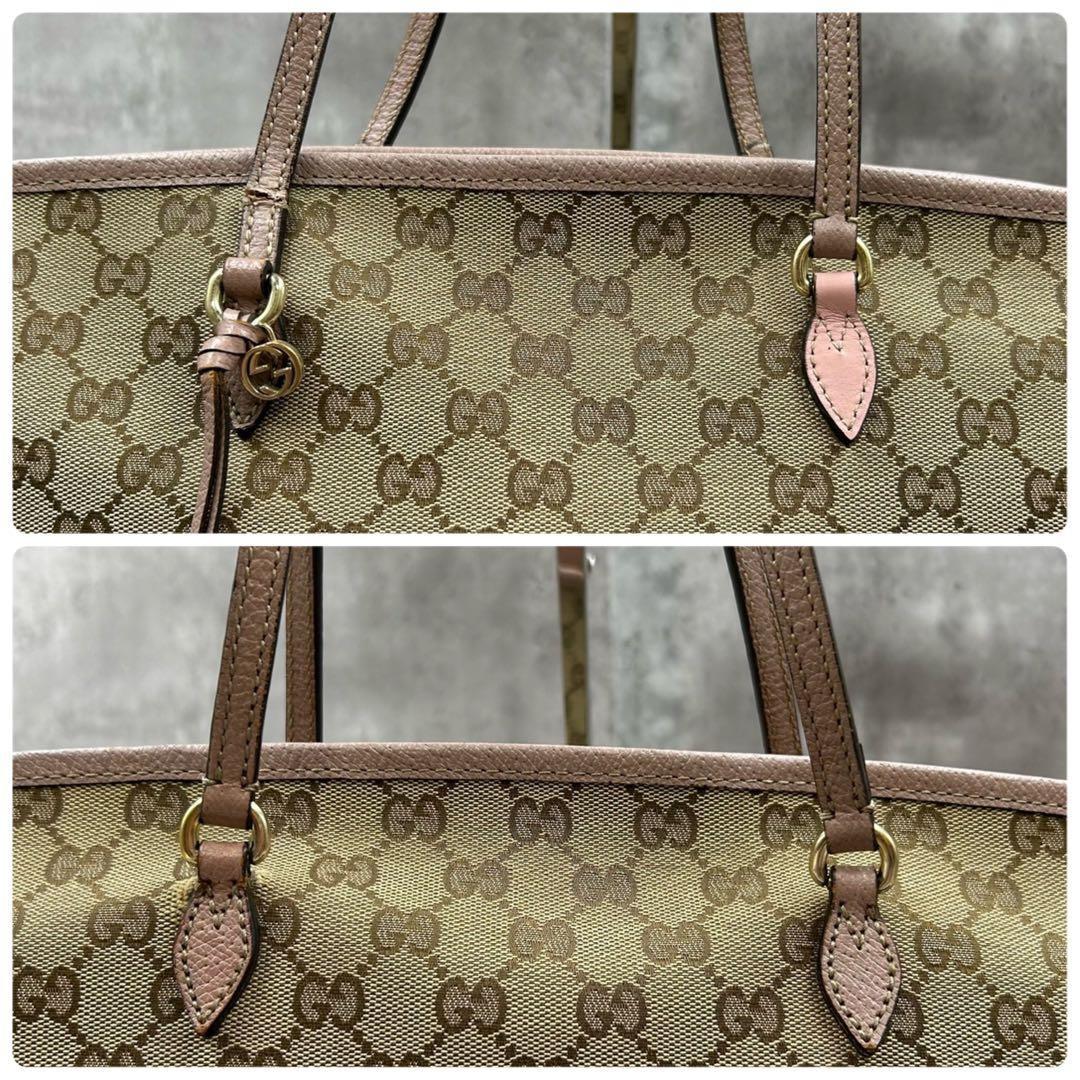 GUCCI Hand Bag Tote Purse GG Canvas Leather Pink Authentic