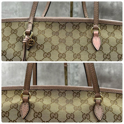 GUCCI Hand Bag Tote Purse GG Canvas Leather Pink Authentic