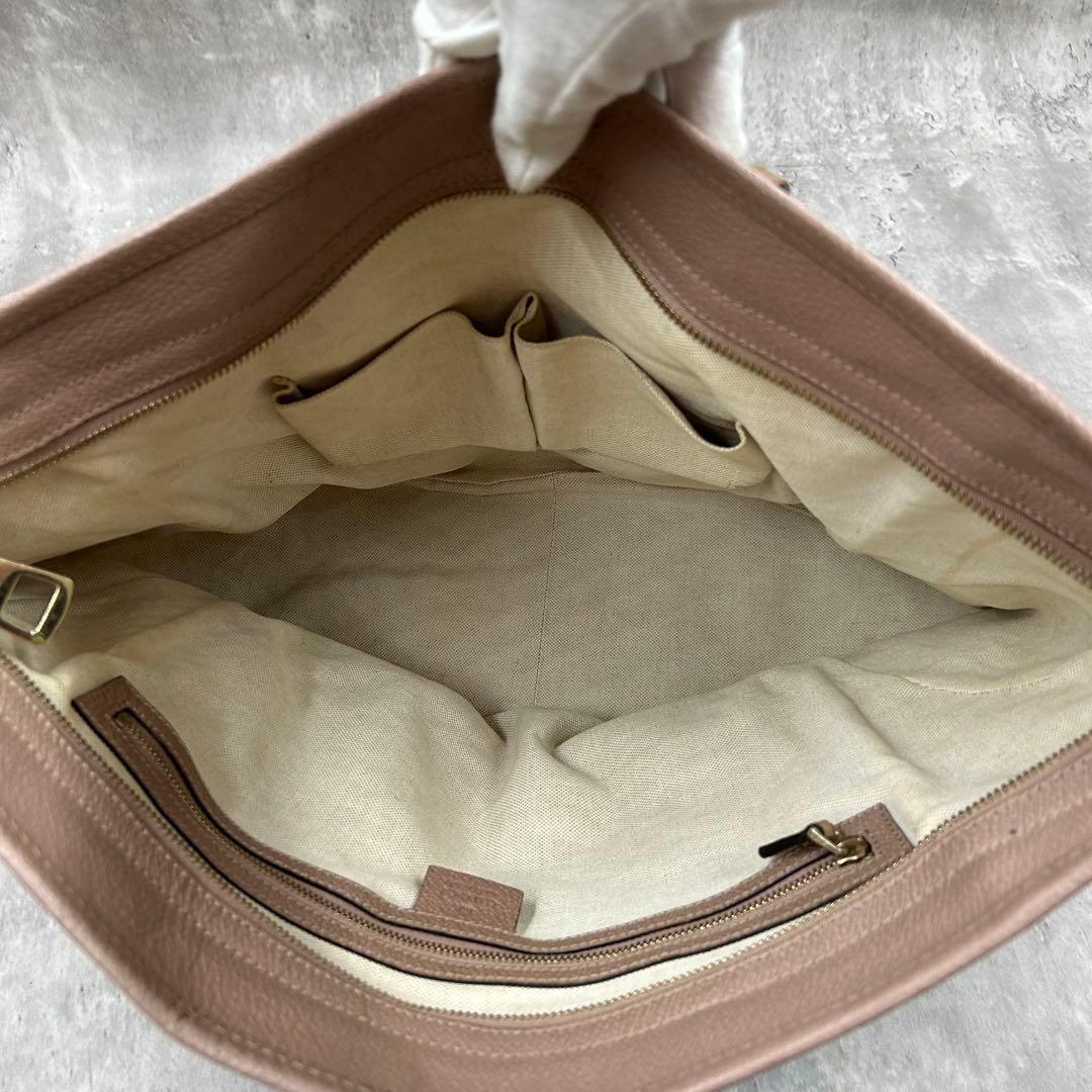 GUCCI Hand Bag Tote Purse GG Canvas Leather Pink Authentic