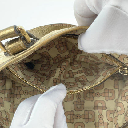 GUCCI Hand Bag Tote Purse Sherry Line GG Canvas Leather Beige Pink Authentic