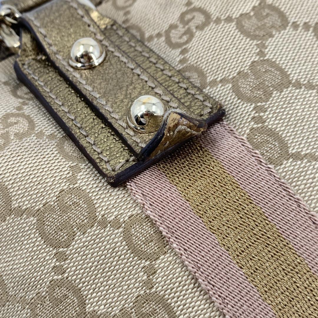 GUCCI Hand Bag Tote Purse Sherry Line GG Canvas Leather Beige Pink Authentic