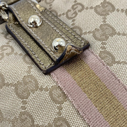 GUCCI Hand Bag Tote Purse Sherry Line GG Canvas Leather Beige Pink Authentic