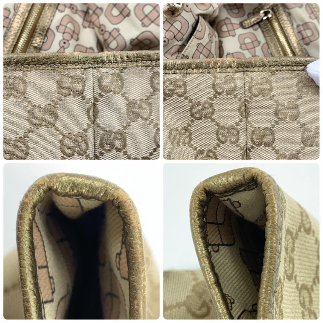 GUCCI Hand Bag Tote Purse Sherry Line GG Canvas Leather Beige Pink Authentic
