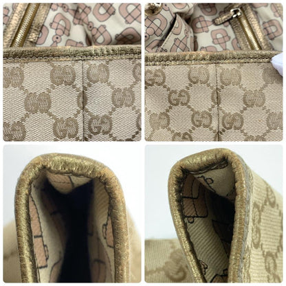 GUCCI Hand Bag Tote Purse Sherry Line GG Canvas Leather Beige Pink Authentic