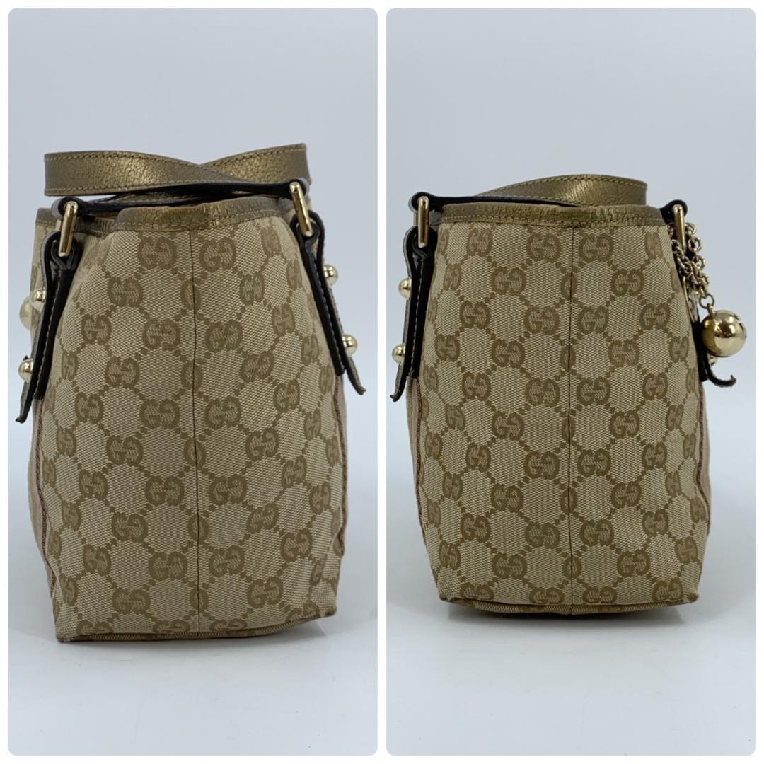 GUCCI Hand Bag Tote Purse Sherry Line GG Canvas Leather Beige Pink Authentic