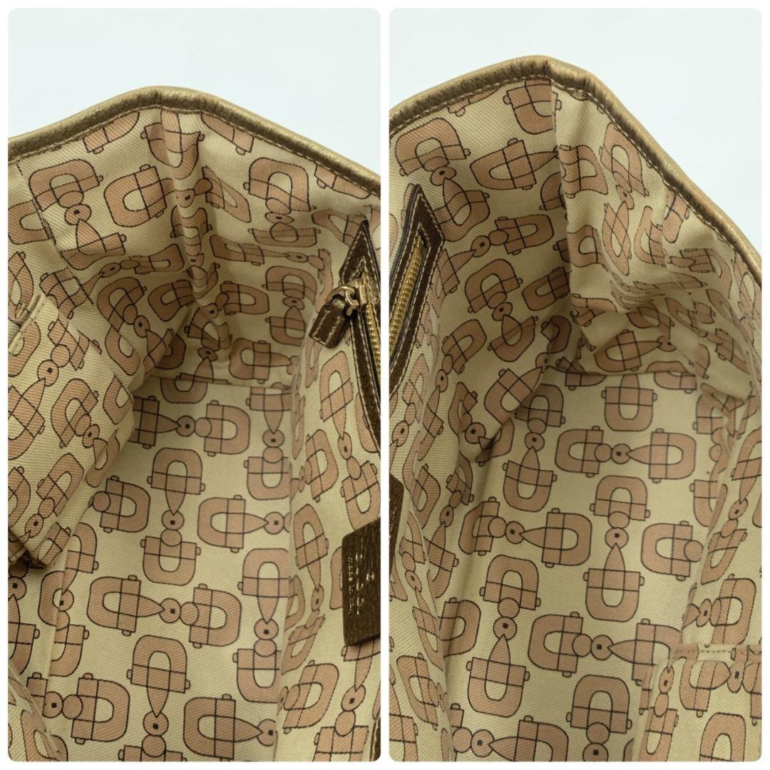 GUCCI Hand Bag Tote Purse Sherry Line GG Canvas Leather Beige Pink Authentic