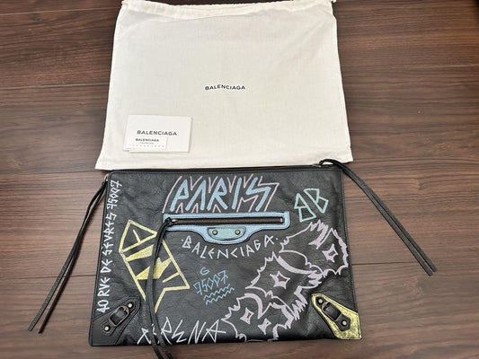 BALENCIAGA Clutch Bag Second Bag Leather Black Authentic