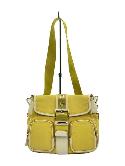 PRADA Hand Bag Tote Purse Logo Canvas Leather Yellow Authentic