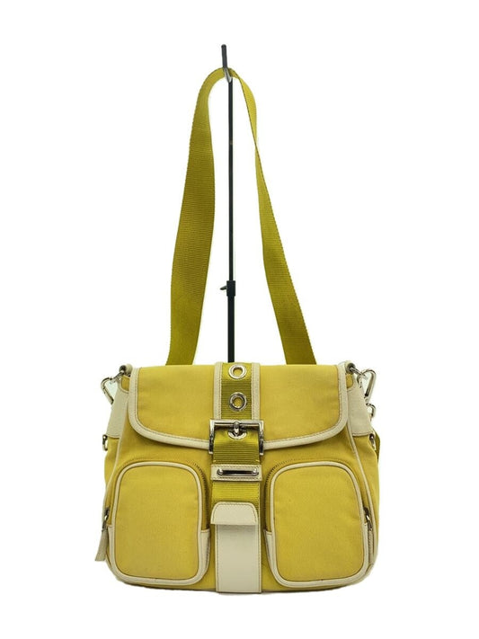 PRADA Hand Bag Tote Purse Logo Canvas Leather Yellow Authentic