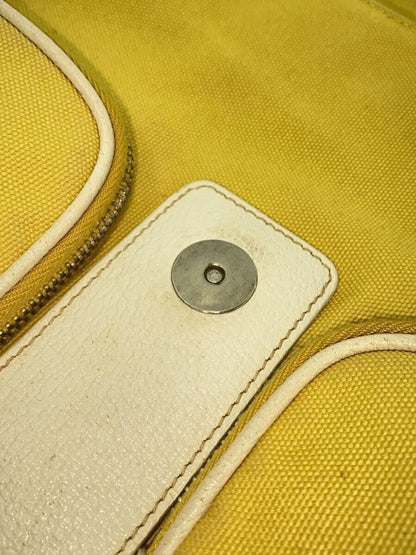 PRADA Hand Bag Tote Purse Logo Canvas Leather Yellow Authentic