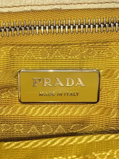 PRADA Hand Bag Tote Purse Logo Canvas Leather Yellow Authentic