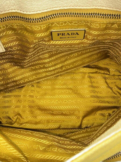 PRADA Hand Bag Tote Purse Logo Canvas Leather Yellow Authentic