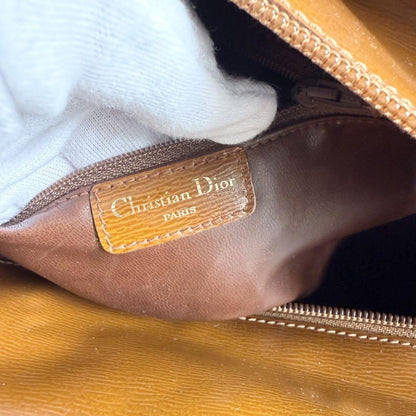 Christian Dior Hand Bag Tote Purse CD PVC Leather Brown Authentic