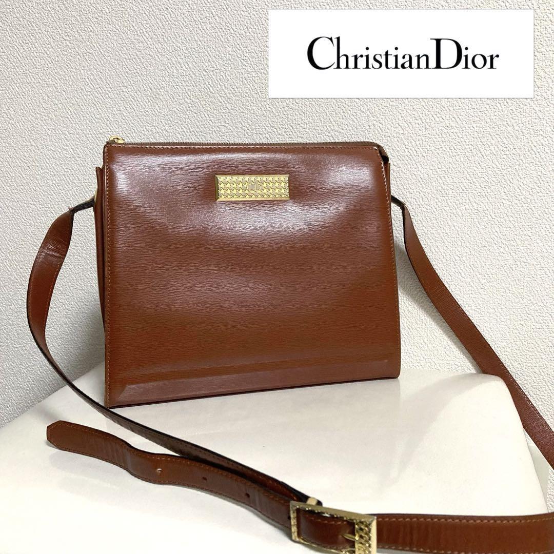 Christian Dior Shoulder Bag Purse CD Leather Brown Authentic
