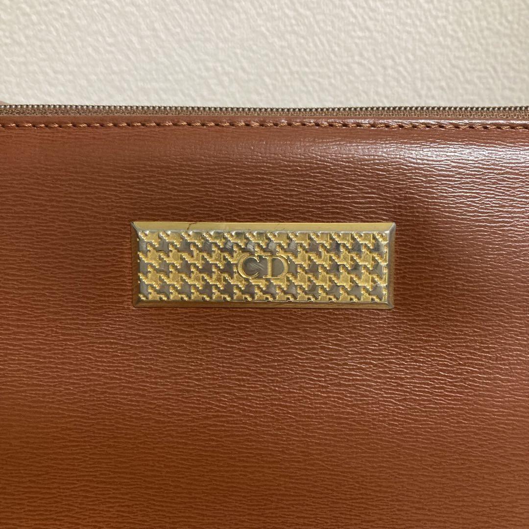 Christian Dior Shoulder Bag Purse CD Leather Brown Authentic