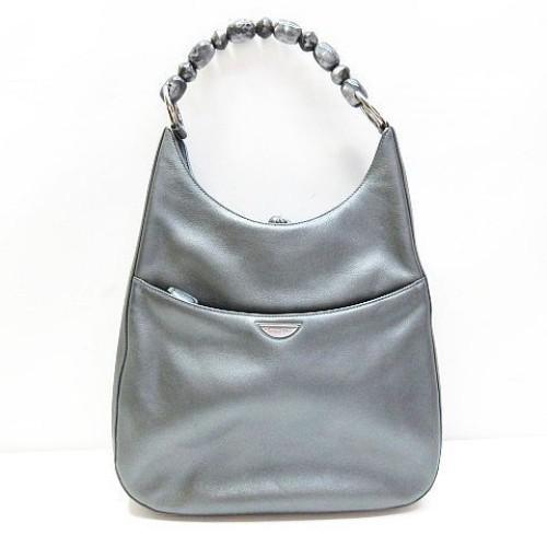 Christian Dior Shoulder Bag Purse Leather Gray Authentic