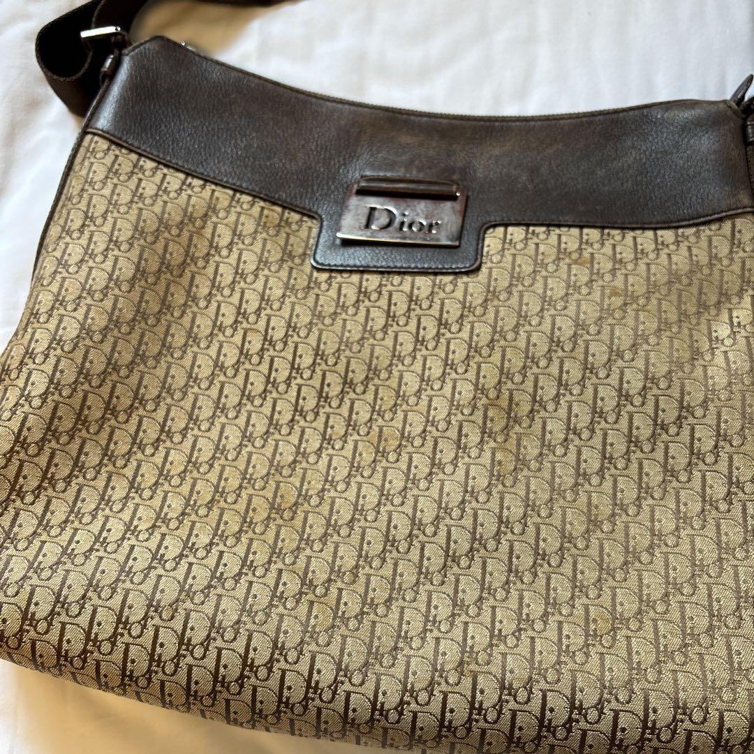 Christian Dior Shoulder Bag Purse Trotter Canvas Leather Brown Authentic