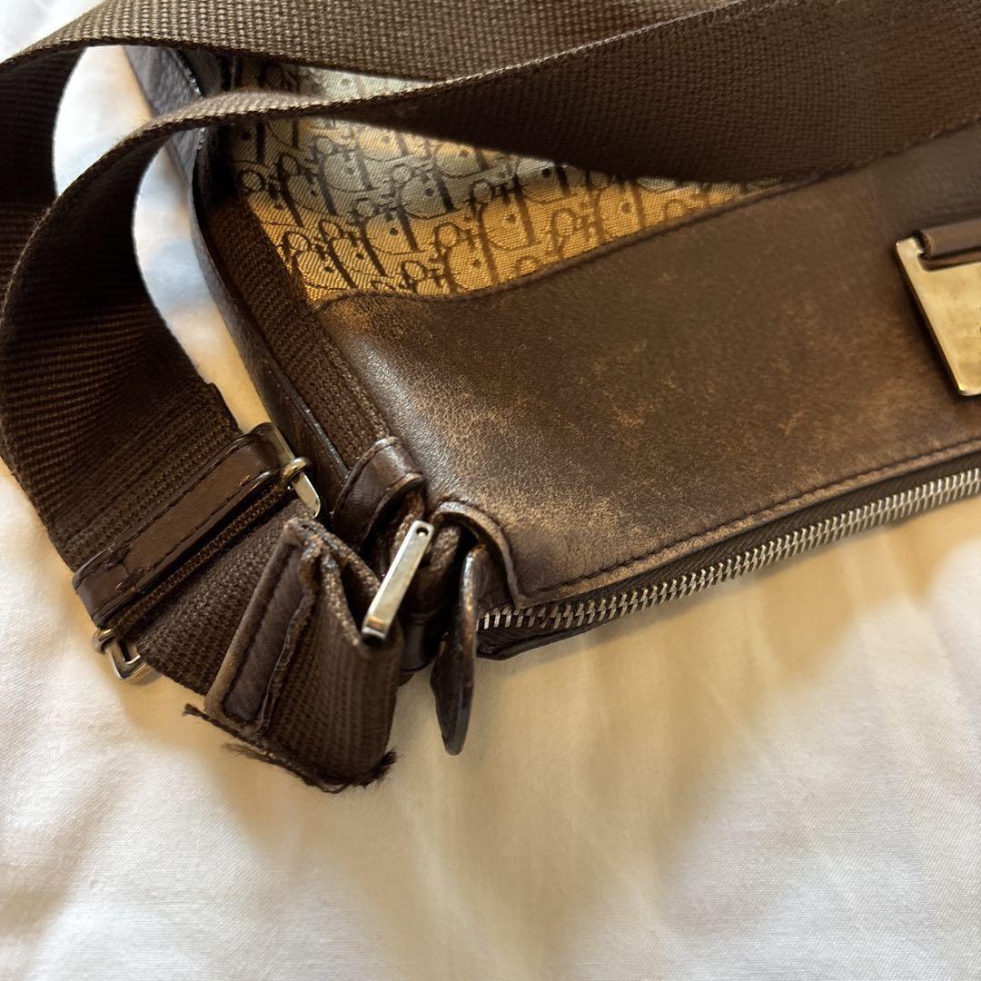 Christian Dior Shoulder Bag Purse Trotter Canvas Leather Brown Authentic