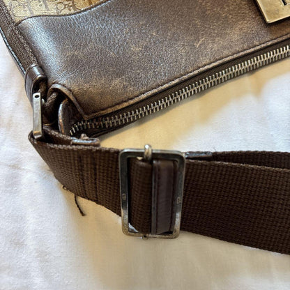 Christian Dior Shoulder Bag Purse Trotter Canvas Leather Brown Authentic