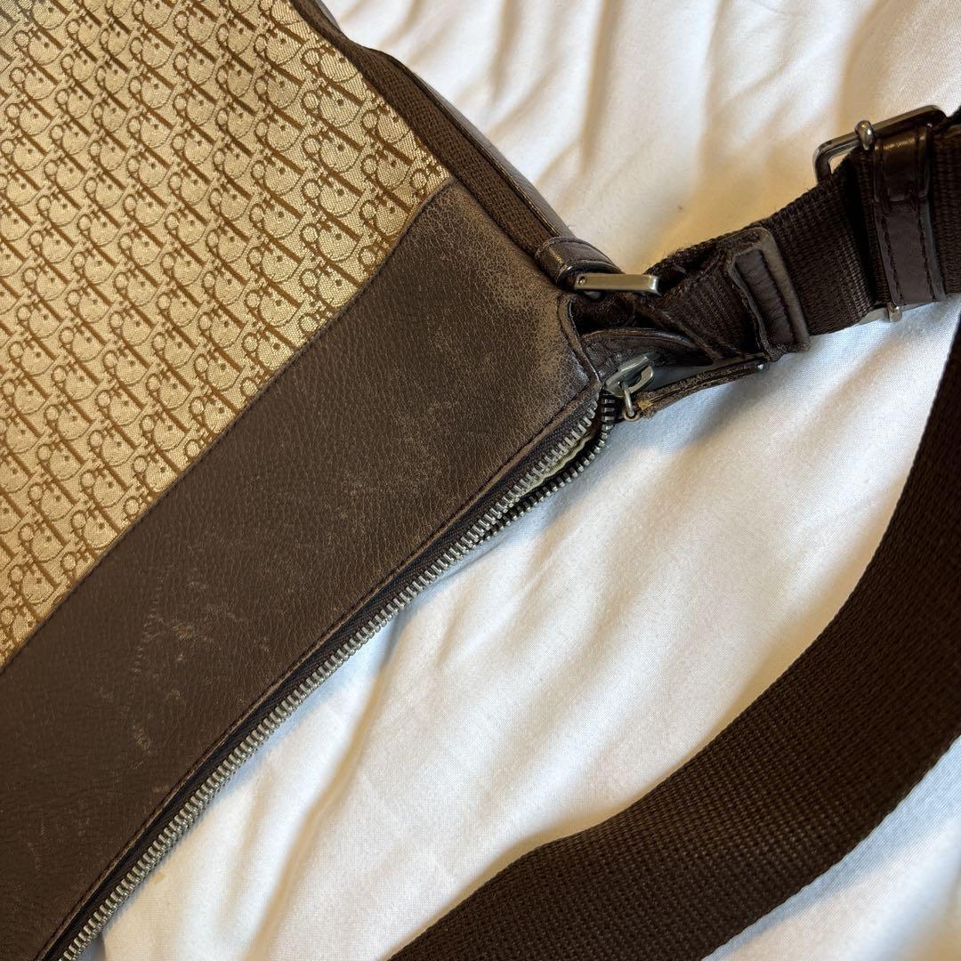 Christian Dior Shoulder Bag Purse Trotter Canvas Leather Brown Authentic