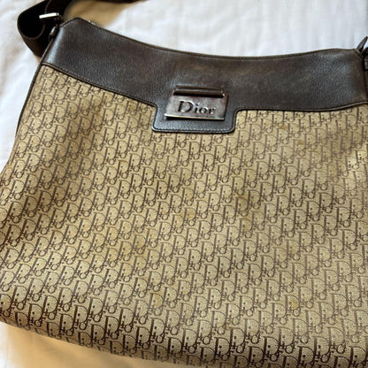 Christian Dior Shoulder Bag Purse Trotter Canvas Leather Brown Authentic