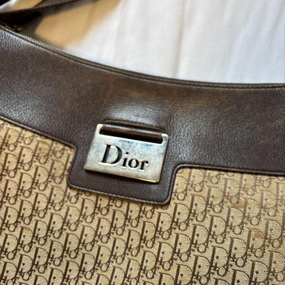 Christian Dior Shoulder Bag Purse Trotter Canvas Leather Brown Authentic