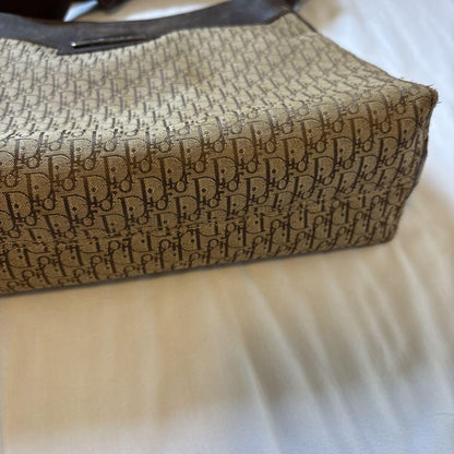 Christian Dior Shoulder Bag Purse Trotter Canvas Leather Brown Authentic