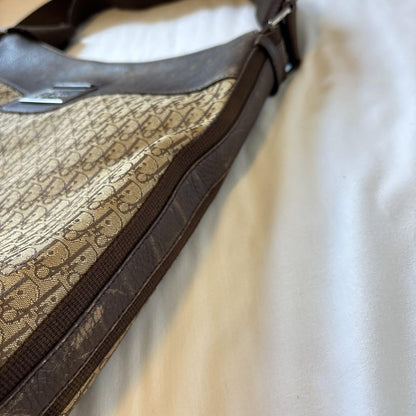 Christian Dior Shoulder Bag Purse Trotter Canvas Leather Brown Authentic