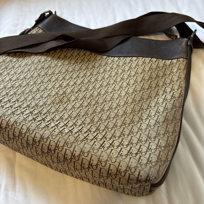 Christian Dior Shoulder Bag Purse Trotter Canvas Leather Brown Authentic