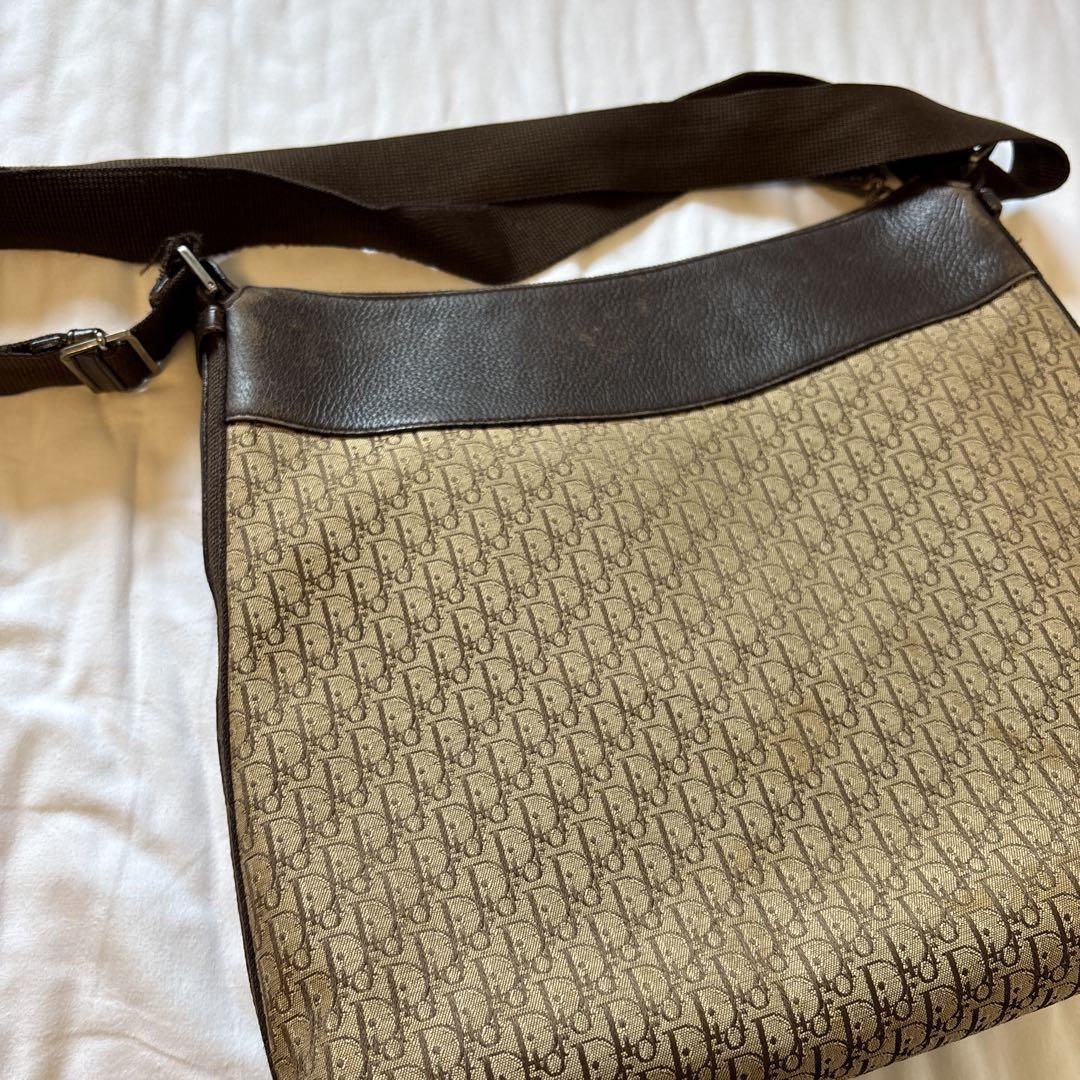 Christian Dior Shoulder Bag Purse Trotter Canvas Leather Brown Authentic