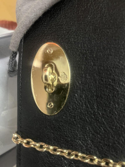 MULBERRY Shoulder Chain Wallet Turn Lock Leather Black Authentic