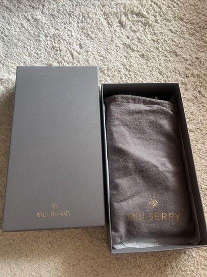 MULBERRY Shoulder Chain Wallet Turn Lock Leather Black Authentic