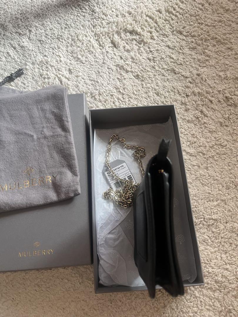 MULBERRY Shoulder Chain Wallet Turn Lock Leather Black Authentic