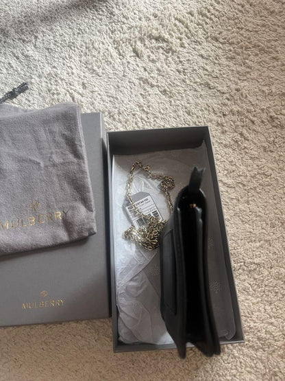 MULBERRY Shoulder Chain Wallet Turn Lock Leather Black Authentic