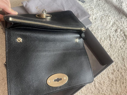 MULBERRY Shoulder Chain Wallet Turn Lock Leather Black Authentic