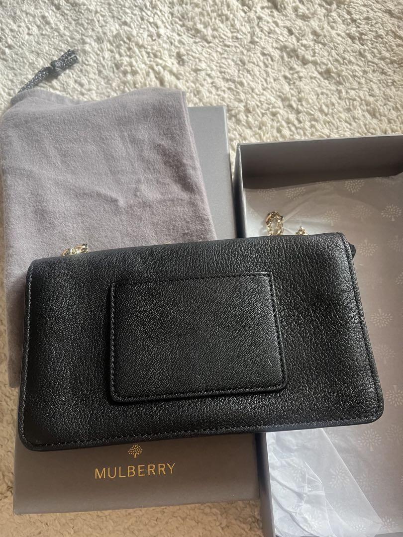 MULBERRY Shoulder Chain Wallet Turn Lock Leather Black Authentic