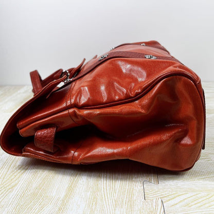 MULBERRY Hand Bag Tote Purse Bayswater Turn Lock PVC Leather Orange Authentic